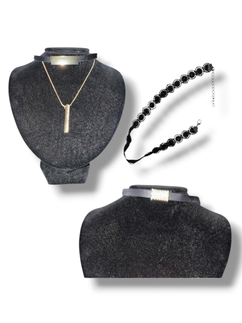 3 Pack Black Gold Choker Necklace Bundle Lace Bar Layered Statement Jewelry 🍭